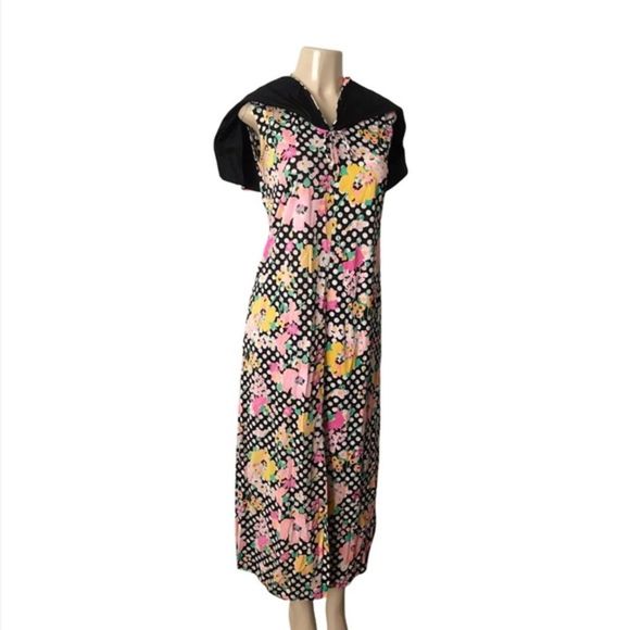 1960s Vintage Handmade Polka Dot Floral Maxi Dress - Picture 4 of 13